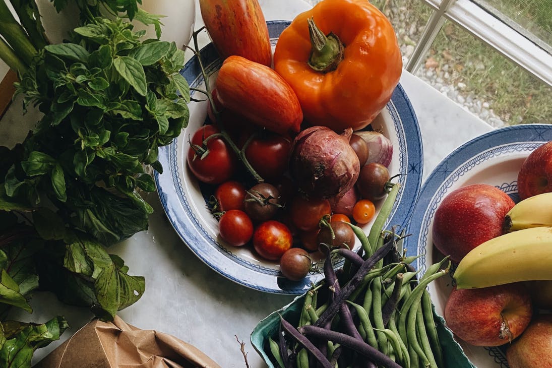 Mixed vegetables on kitchen bench